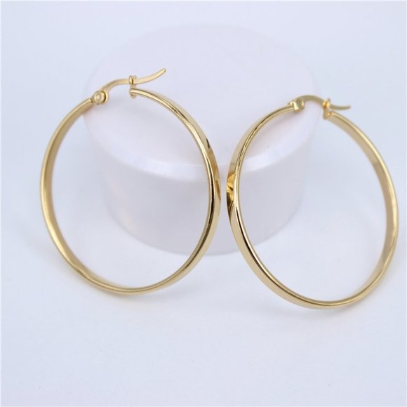 NEW 18K Yellow Gold 1.5'' Round Hoop Earrings 1 - Picture 2 of 4